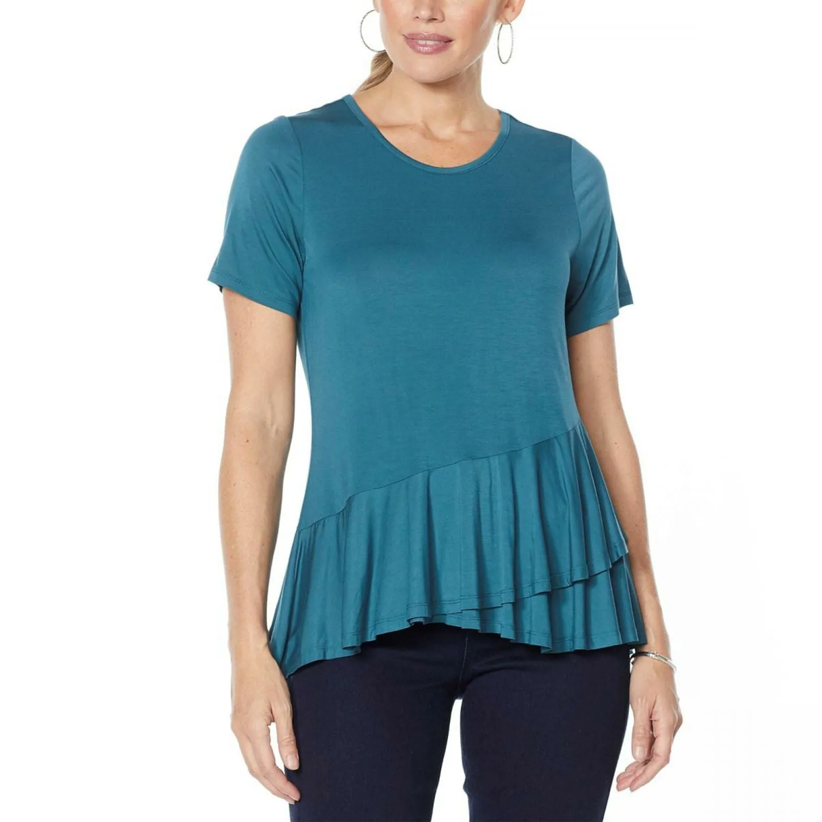 DG2 by Diane Gilman Sustainable Bamboo Crossover Peplum Top Teal XL
