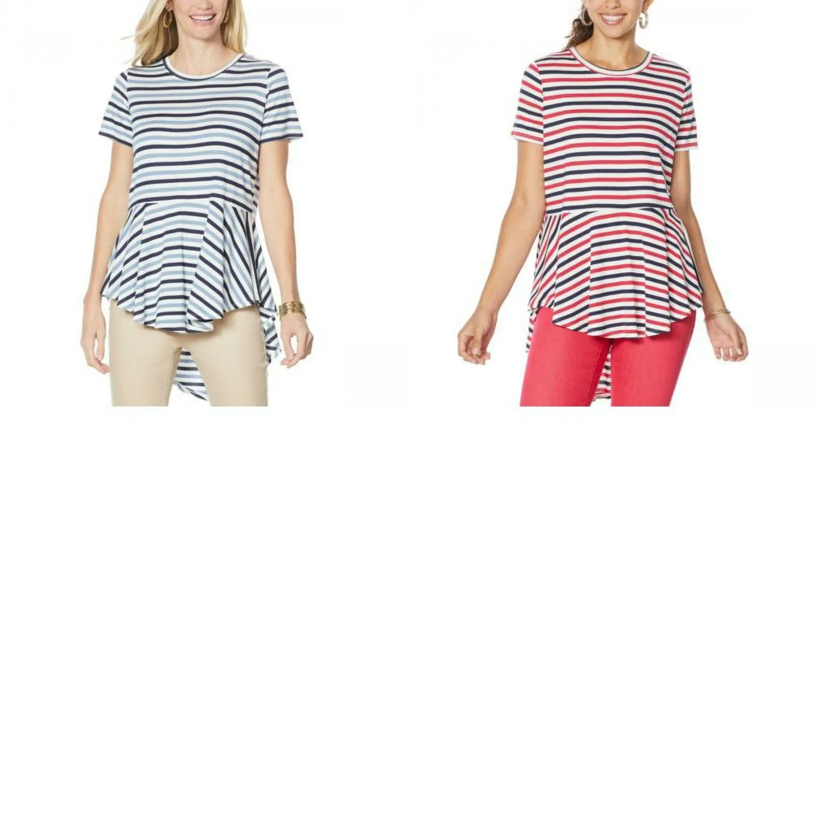 DG2 by Diane Gilman Women's Striped Hi Low Peplum Drama Top