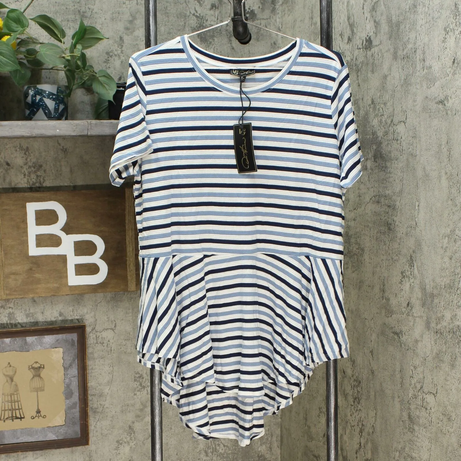 DG2 by Diane Gilman Women's Striped Hi Low Peplum Drama Top