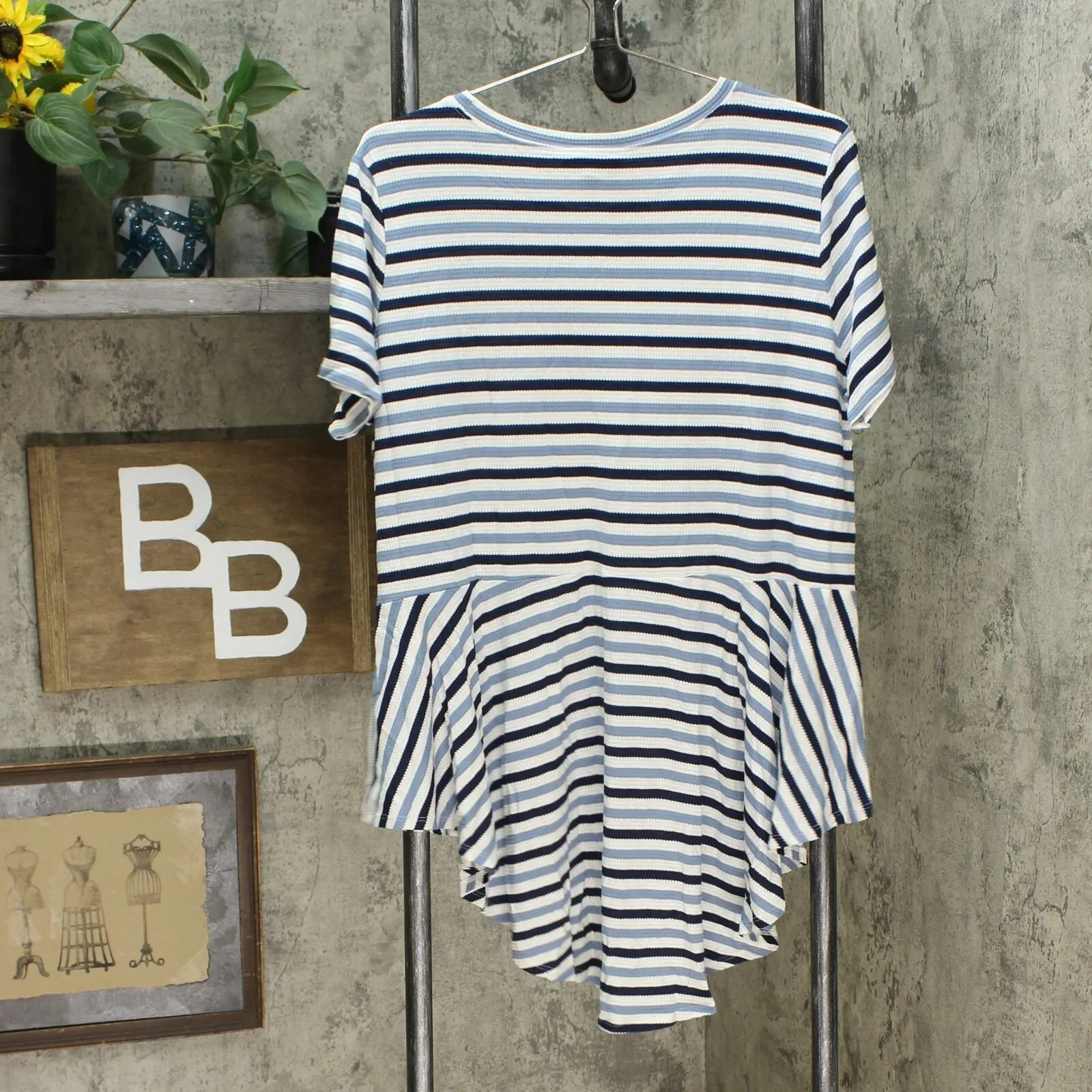 DG2 by Diane Gilman Women's Striped Hi Low Peplum Drama Top