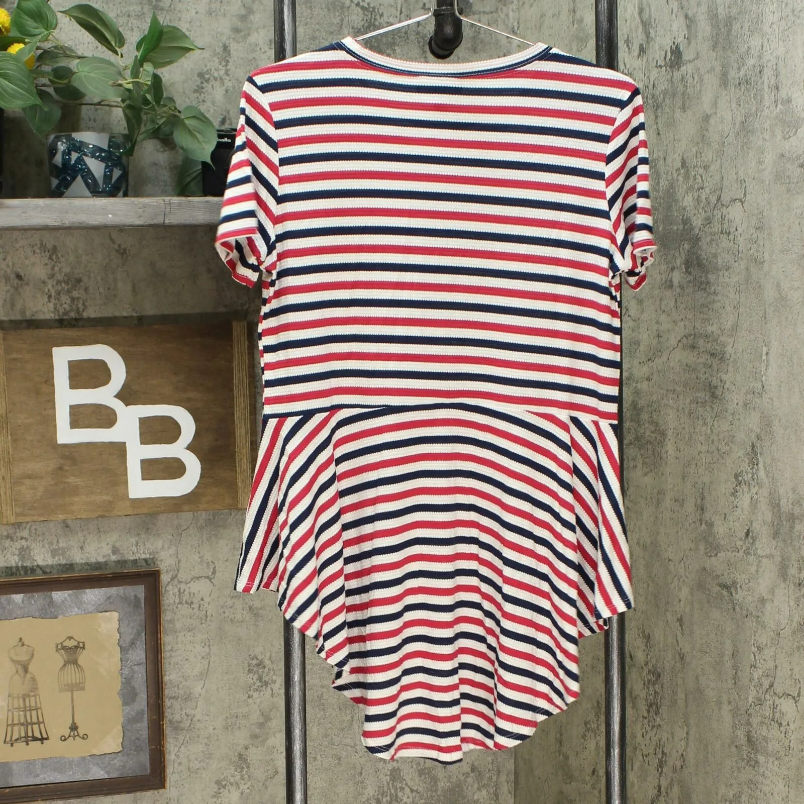 DG2 by Diane Gilman Women's Striped Hi Low Peplum Drama Top