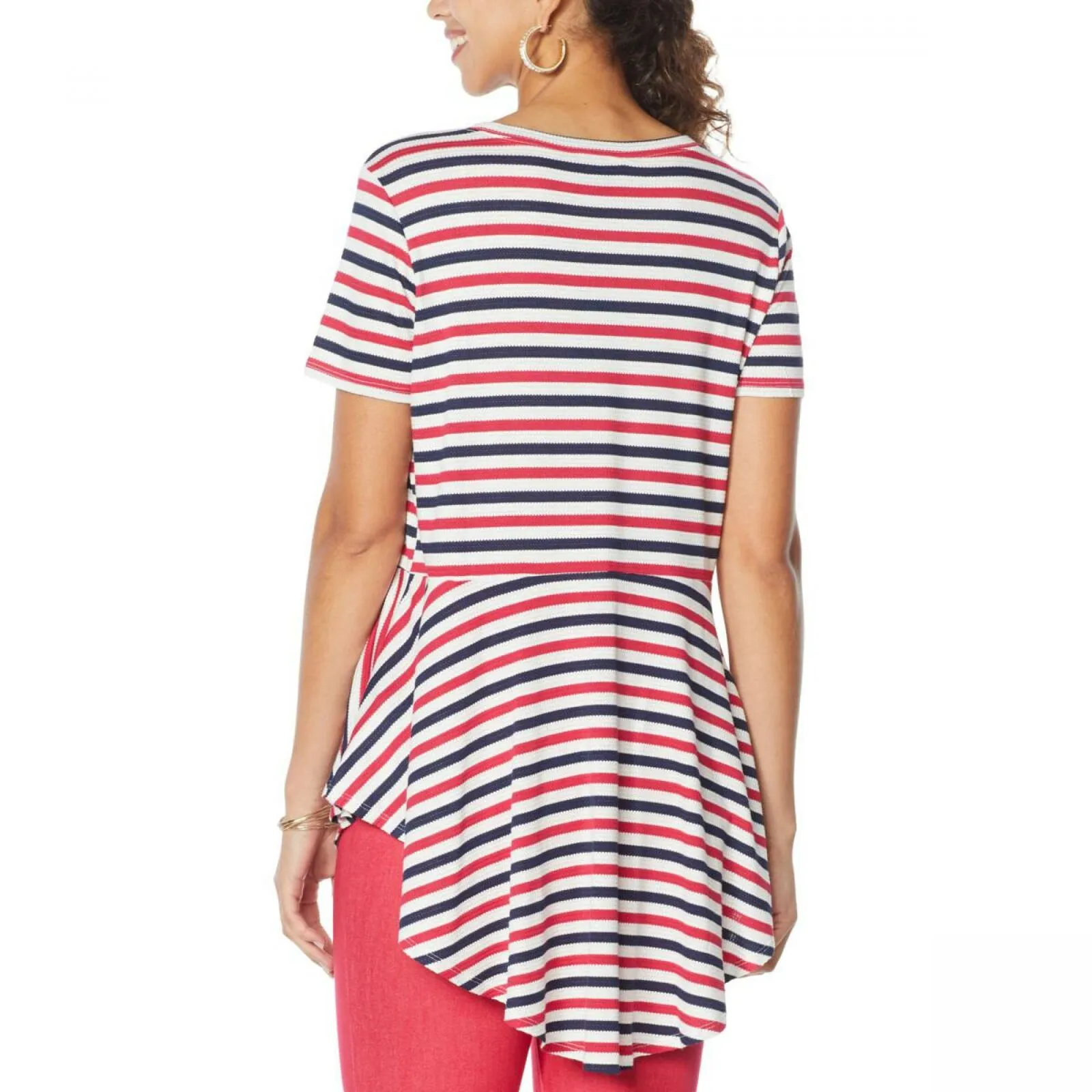 DG2 by Diane Gilman Women's Striped Hi Low Peplum Drama Top
