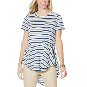 DG2 by Diane Gilman Women's Striped Hi Low Peplum Drama Top