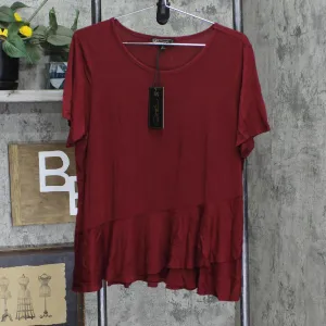 DG2 by Diane Gilman Womens Sustainable Bamboo Crossover Peplum Top Wine Red L