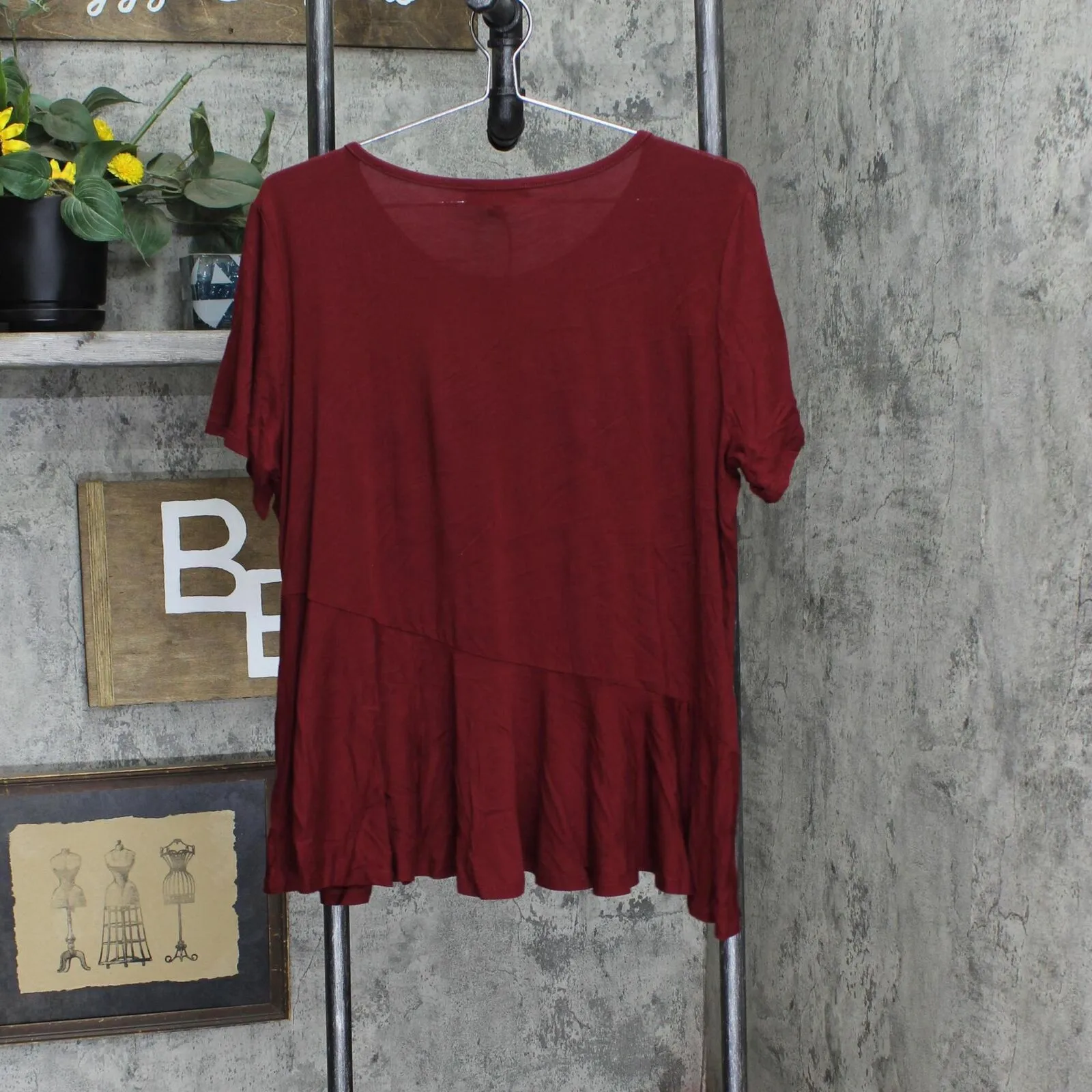 DG2 by Diane Gilman Womens Sustainable Bamboo Crossover Peplum Top Wine Red L