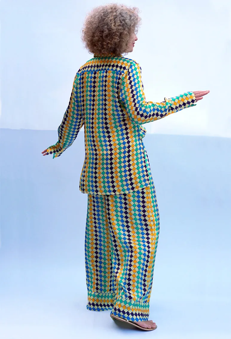 DIANA HOUNDSTOOTH SILK BLOUSE YELLOW