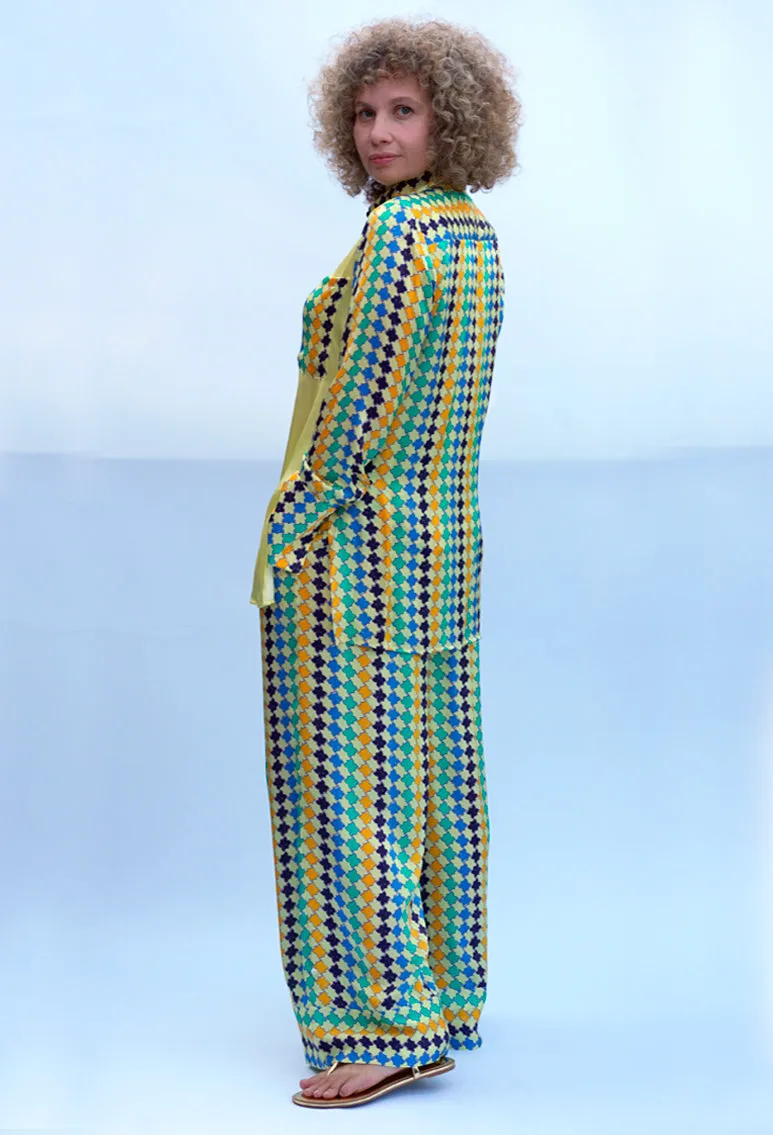 DIANA HOUNDSTOOTH SILK BLOUSE YELLOW