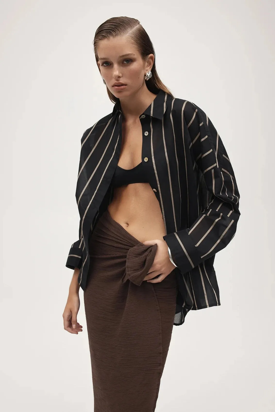Edie Shirt Black Beige Stripe