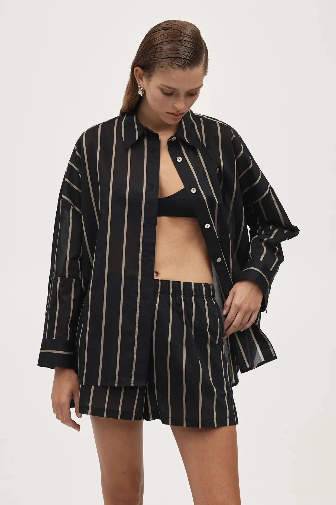 Edie Shirt Black Beige Stripe