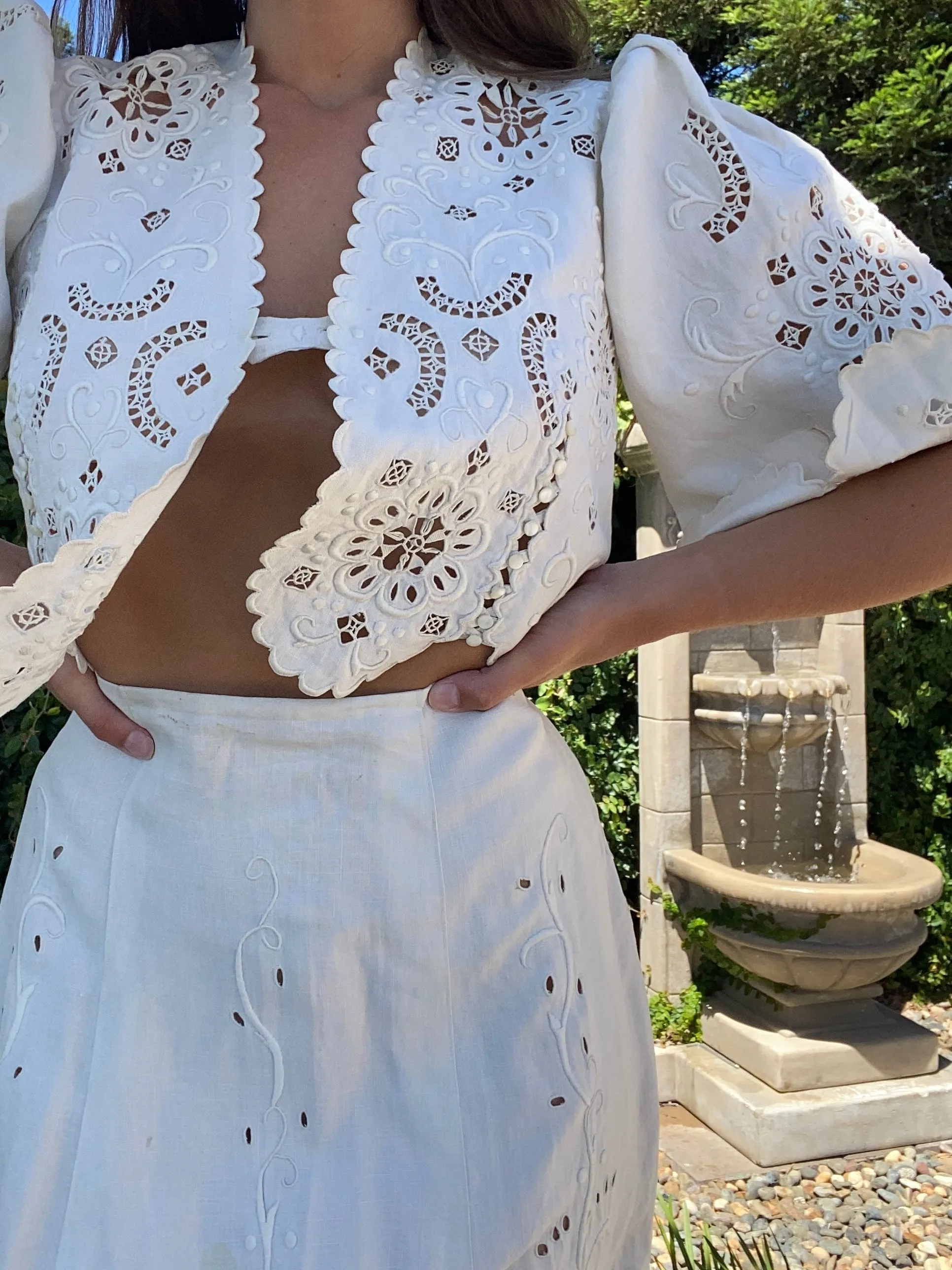 Edwardian Cutwork Linen Walking Suit Ensemble
