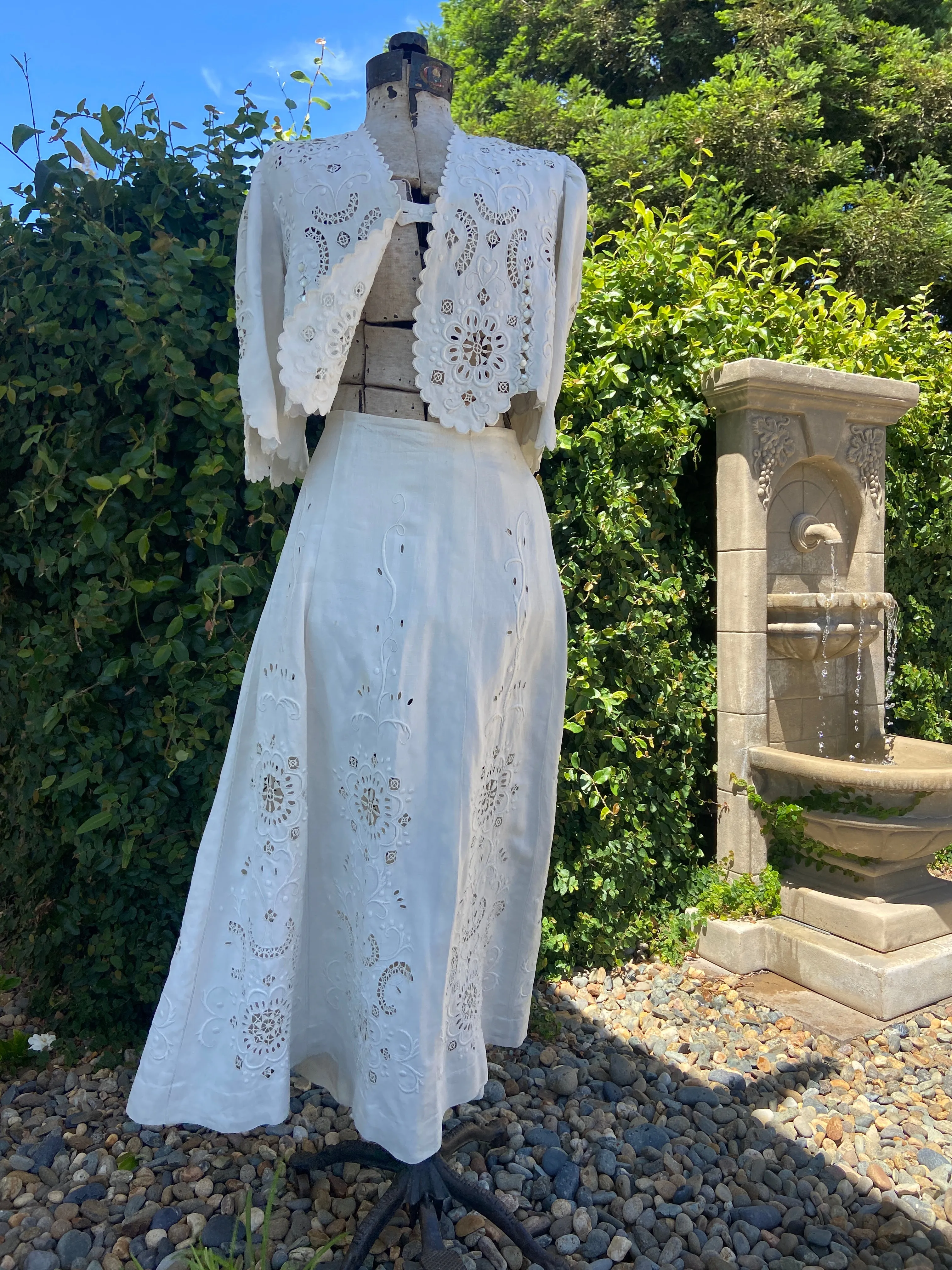 Edwardian Cutwork Linen Walking Suit Ensemble