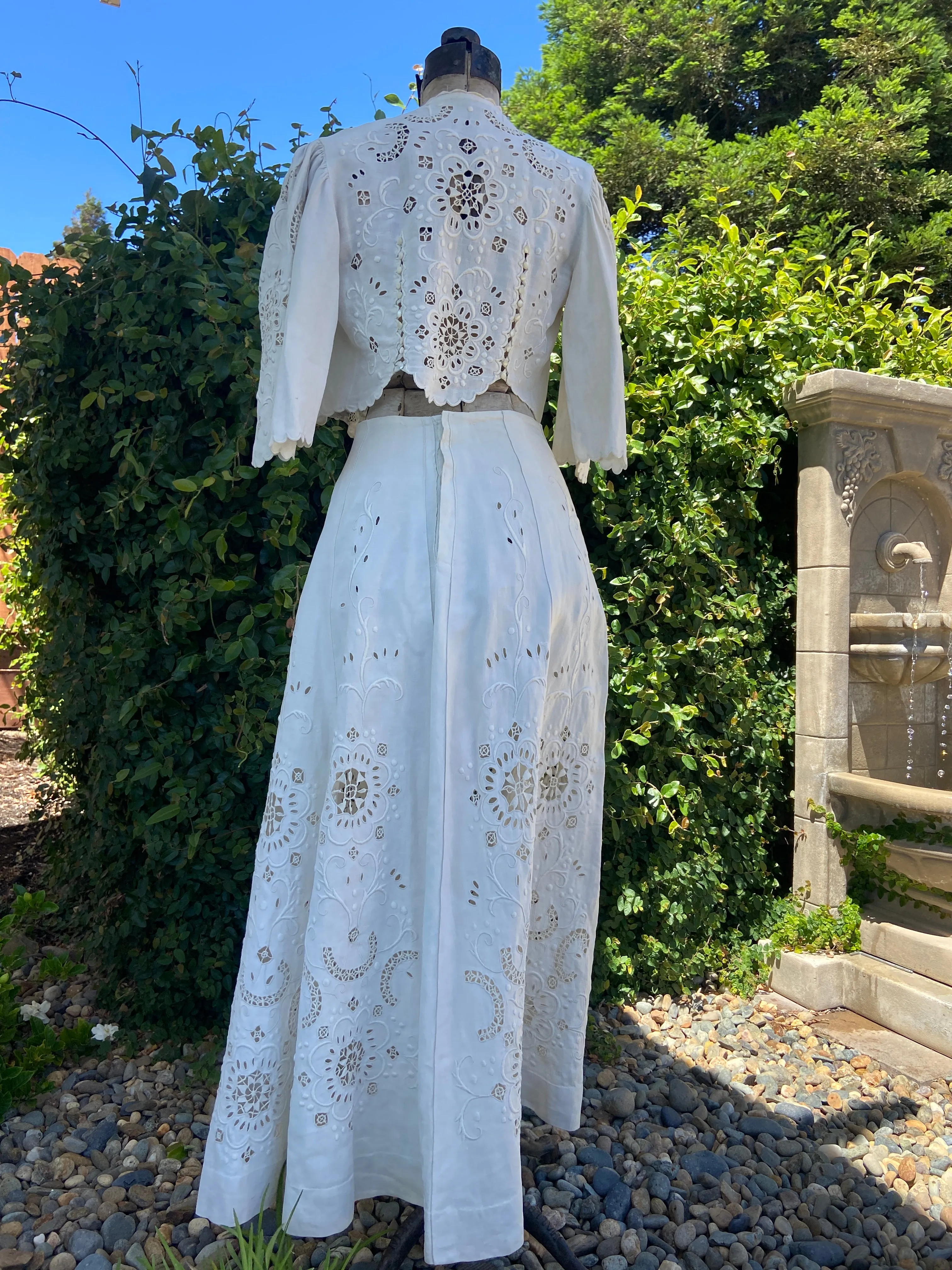 Edwardian Cutwork Linen Walking Suit Ensemble