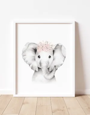 Elephant with Blush Flower Crown Print