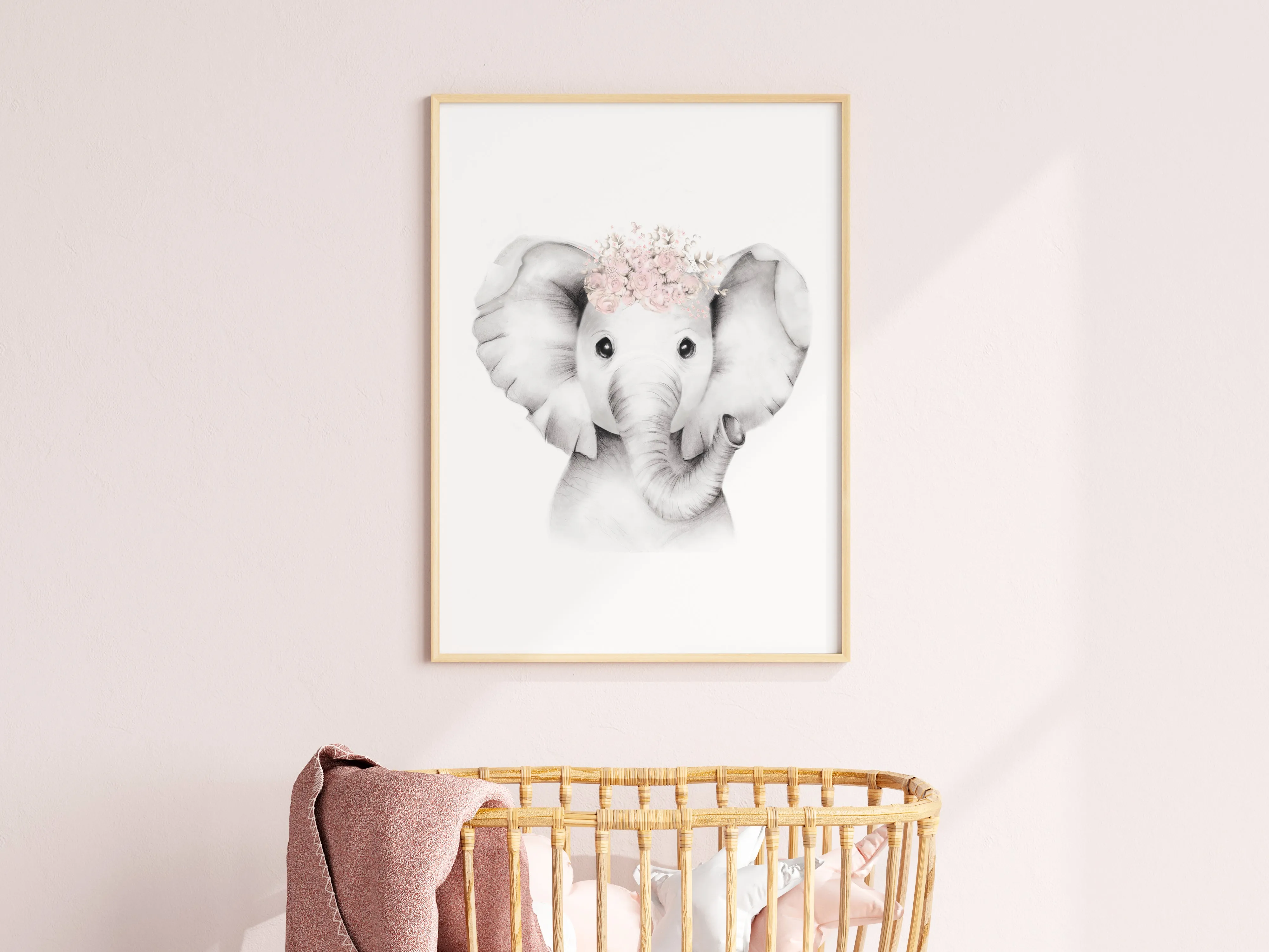 Elephant with Blush Flower Crown Print