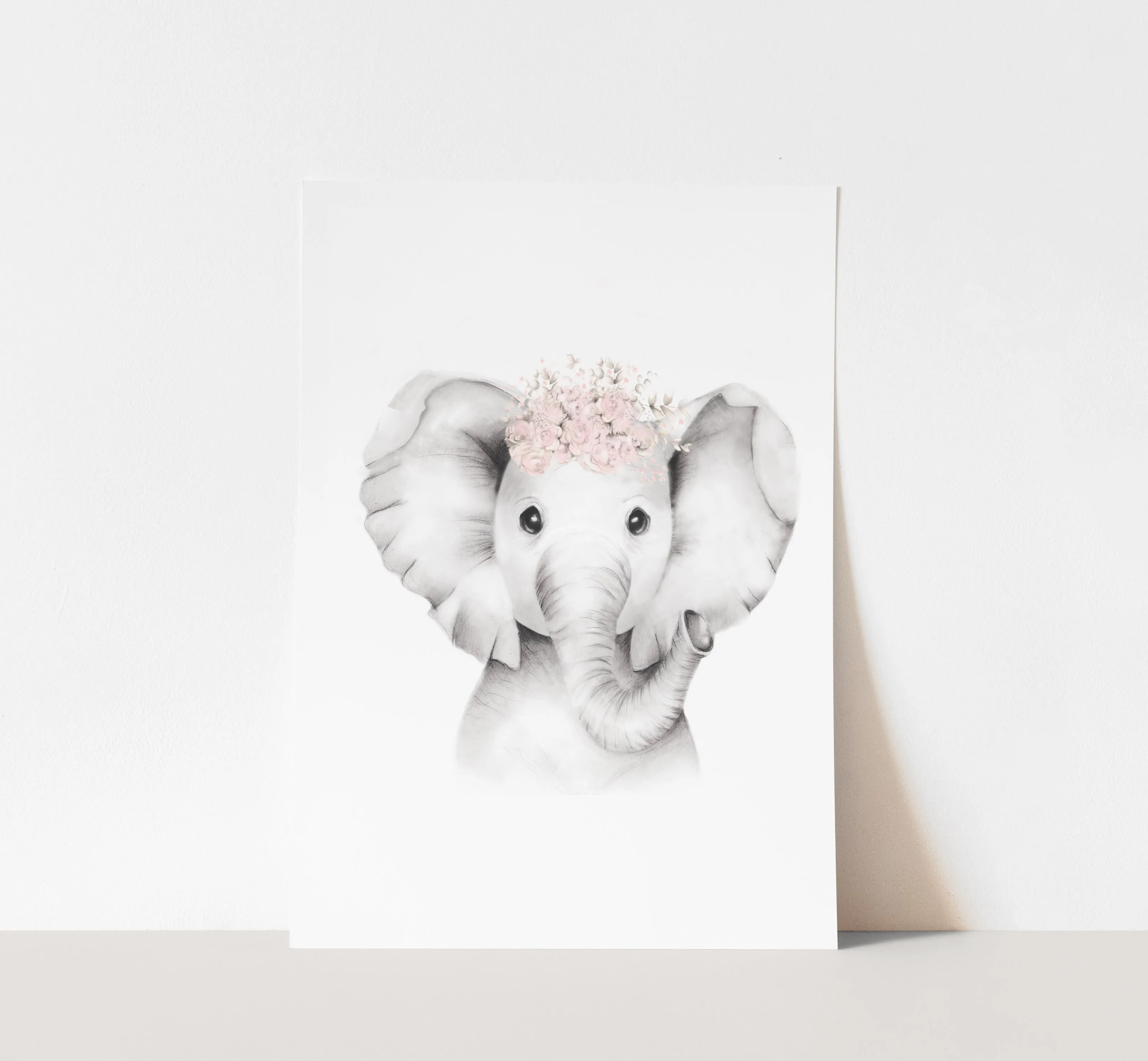 Elephant with Blush Flower Crown Print