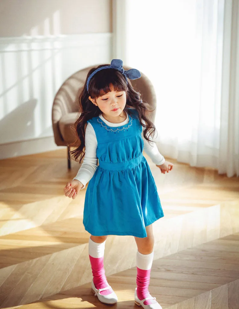 Embroidered A-Line Dress Aqua