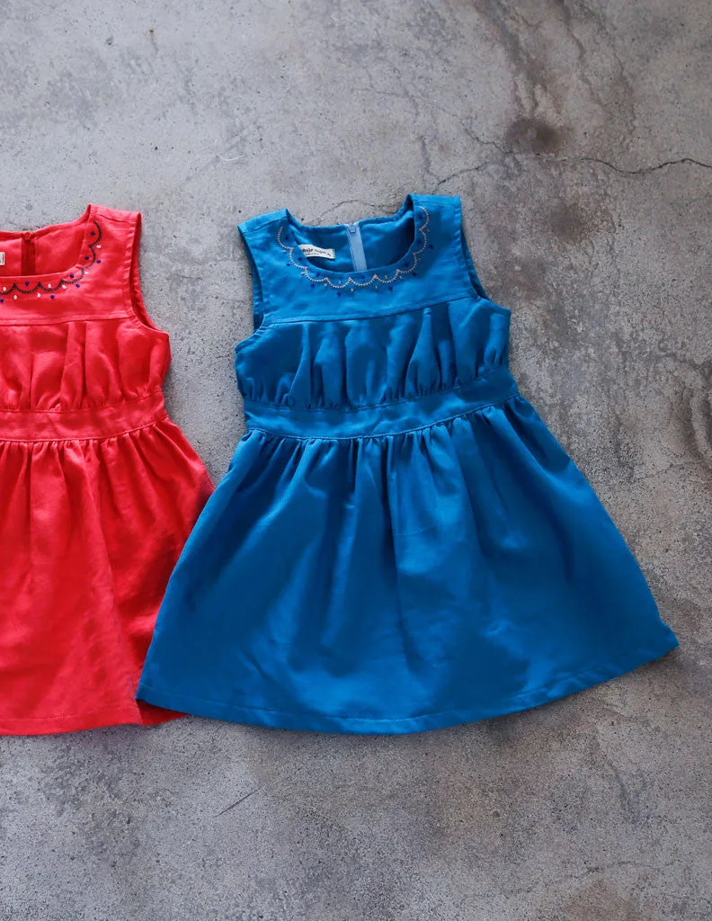 Embroidered A-Line Dress Aqua