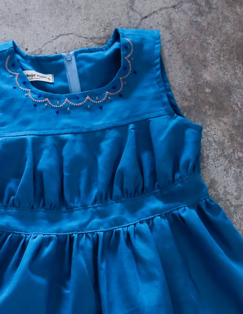 Embroidered A-Line Dress Aqua