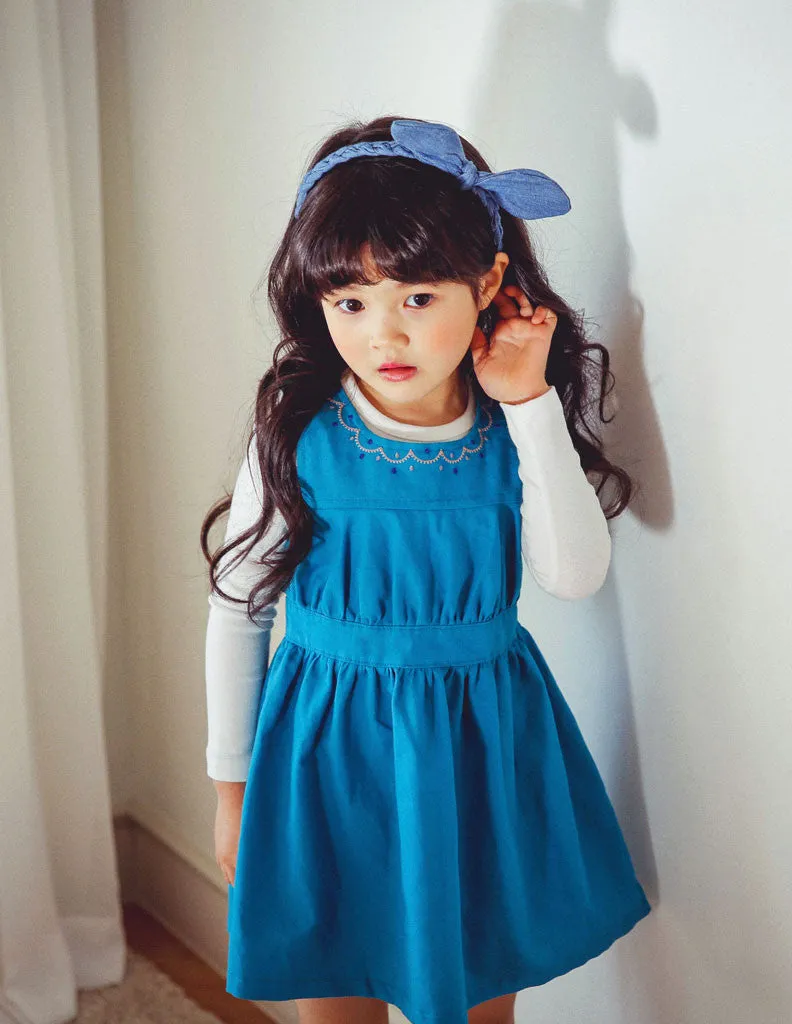 Embroidered A-Line Dress Aqua