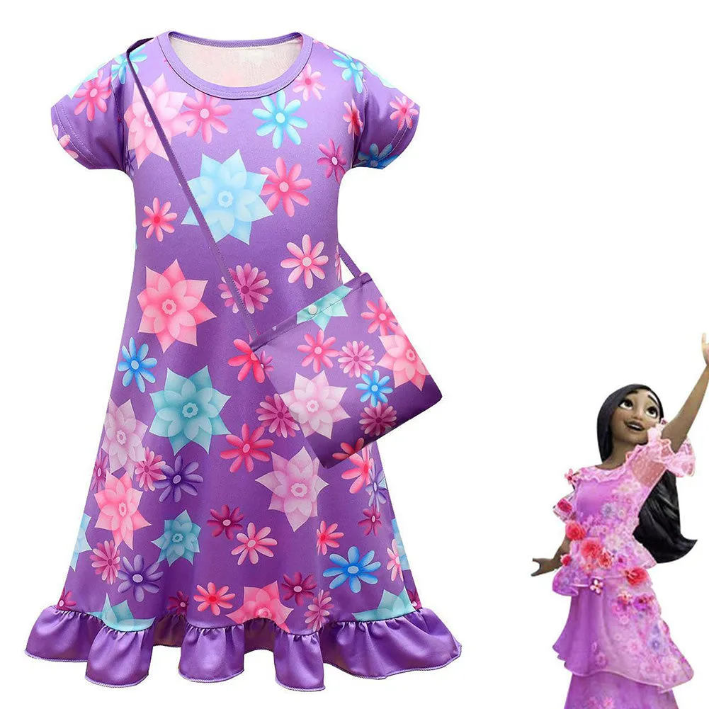 Encanto Isabela Cosplay Costume Kids Children Dress Bag Outfits Halloween Carnival Suit