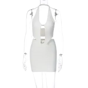 European And American-Style2023Summer Women's Clothing New Knitted Halter Chest Wrap Hip Skirt Two-Piece Set Fashion Suit Wholesale