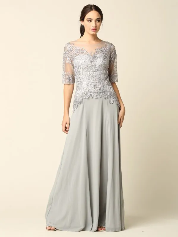 Eva Size L 5222 Silver Mother of Bride Dress