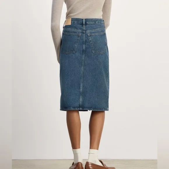 Everlane The Mid-Way Denim Midi Skirt in Deep Atlantic Size 31. NWT