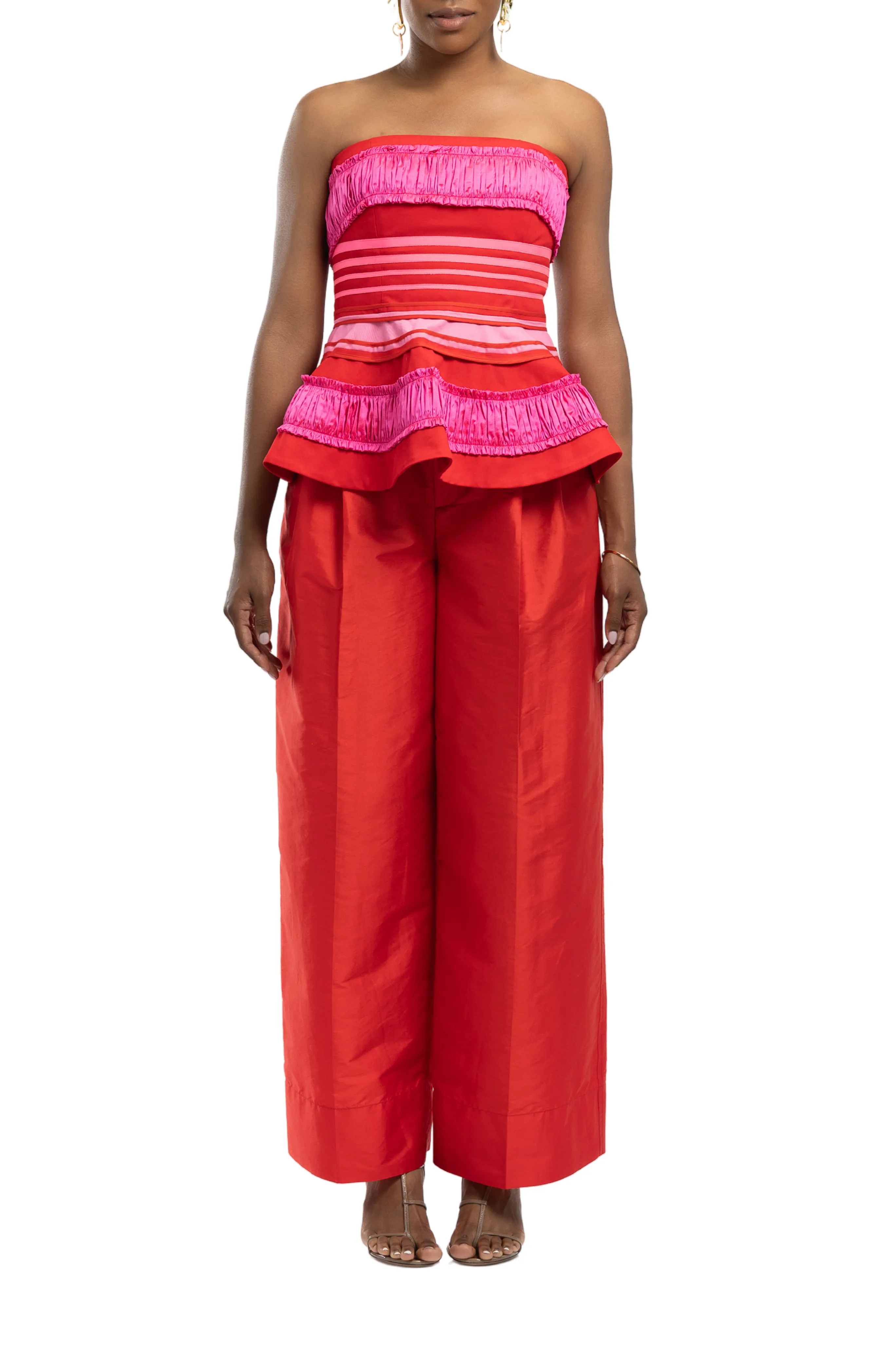 Exclusive Silk Crushed Ruffle Peplum Top