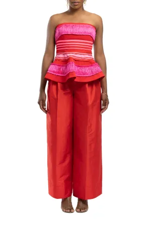 Exclusive Silk Crushed Ruffle Peplum Top