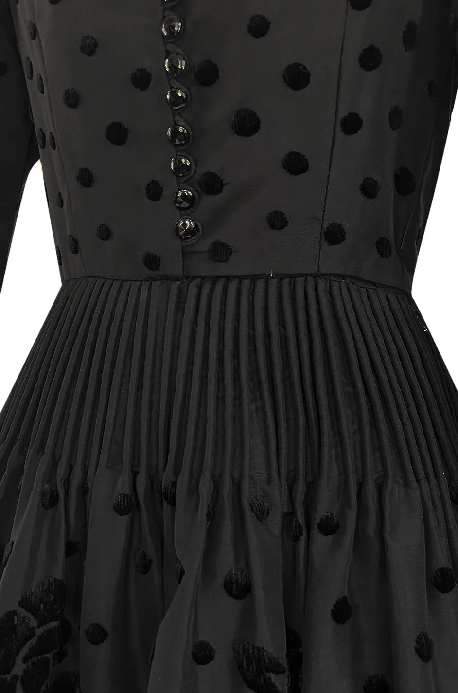 Fall 1974 Louis Mies Couture YSL Silk Taffeta Dress w Hand Embroidered Velvet Rose Detail