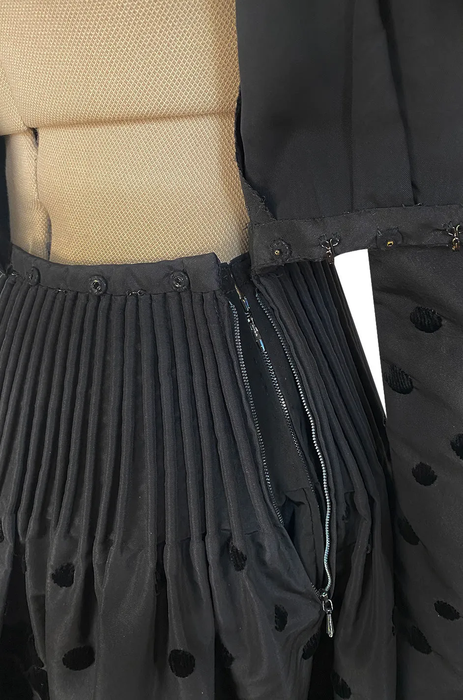 Fall 1974 Louis Mies Couture YSL Silk Taffeta Dress w Hand Embroidered Velvet Rose Detail