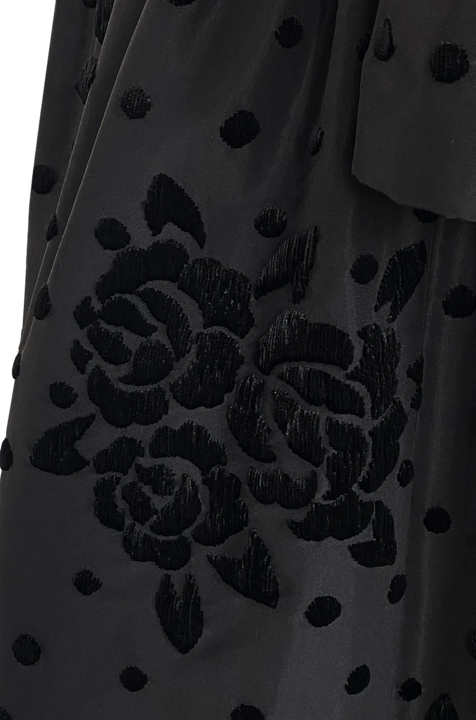 Fall 1974 Louis Mies Couture YSL Silk Taffeta Dress w Hand Embroidered Velvet Rose Detail