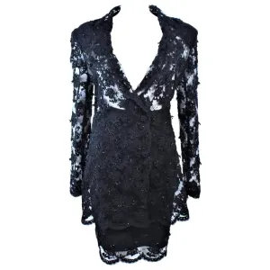 FETOUN Black Sequin Lace Skirt Suit Size 12