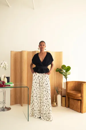 Fine Pleated Belted Wrap Blouse