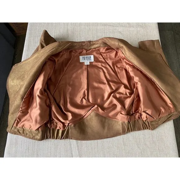 FIRENZE Santa Barbara Vintage Gold 100% Genuine leather skirt suit 6