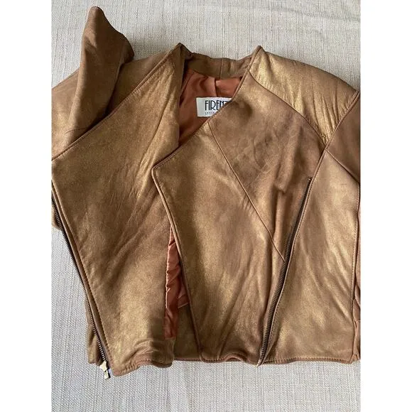 FIRENZE Santa Barbara Vintage Gold 100% Genuine leather skirt suit 6