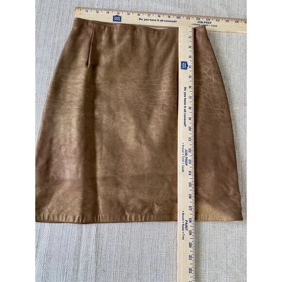 FIRENZE Santa Barbara Vintage Gold 100% Genuine leather skirt suit 6