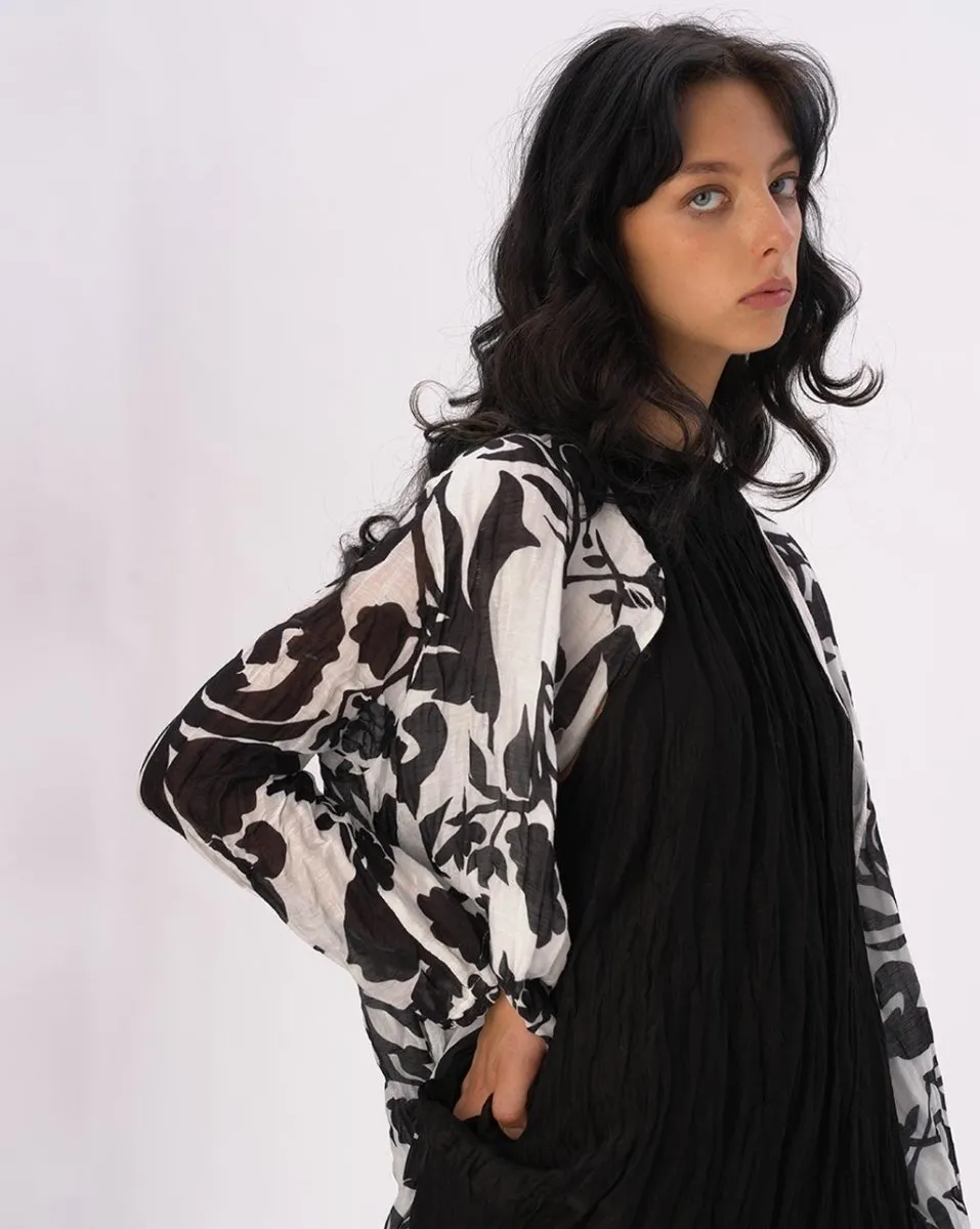 Floral Button Down Crinkled Tunic Shirt