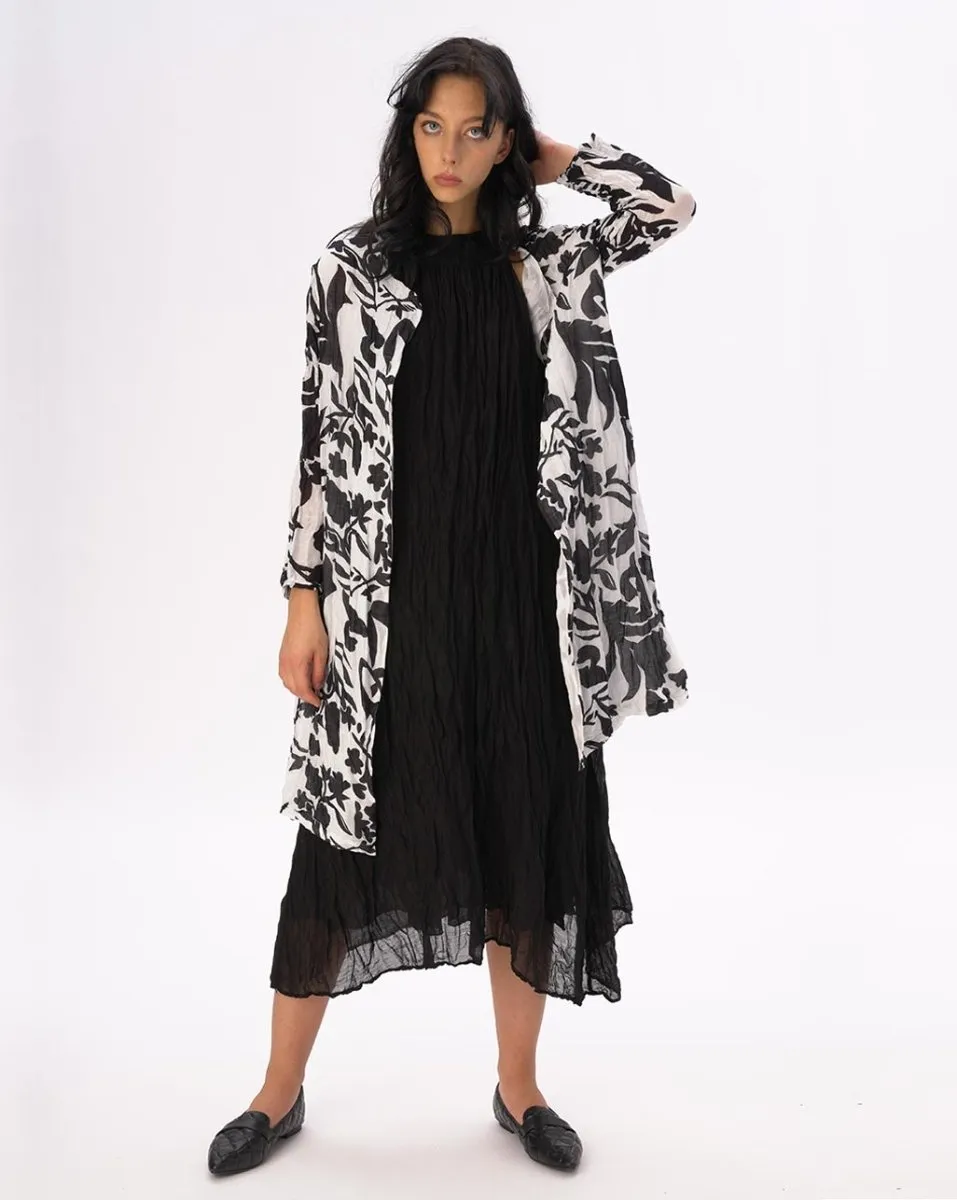Floral Button Down Crinkled Tunic Shirt