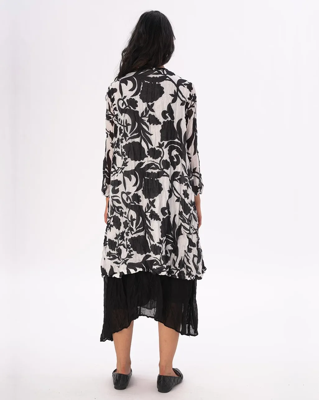 Floral Button Down Crinkled Tunic Shirt