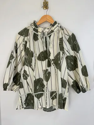 Floral Pom Tied Top {Olive}
