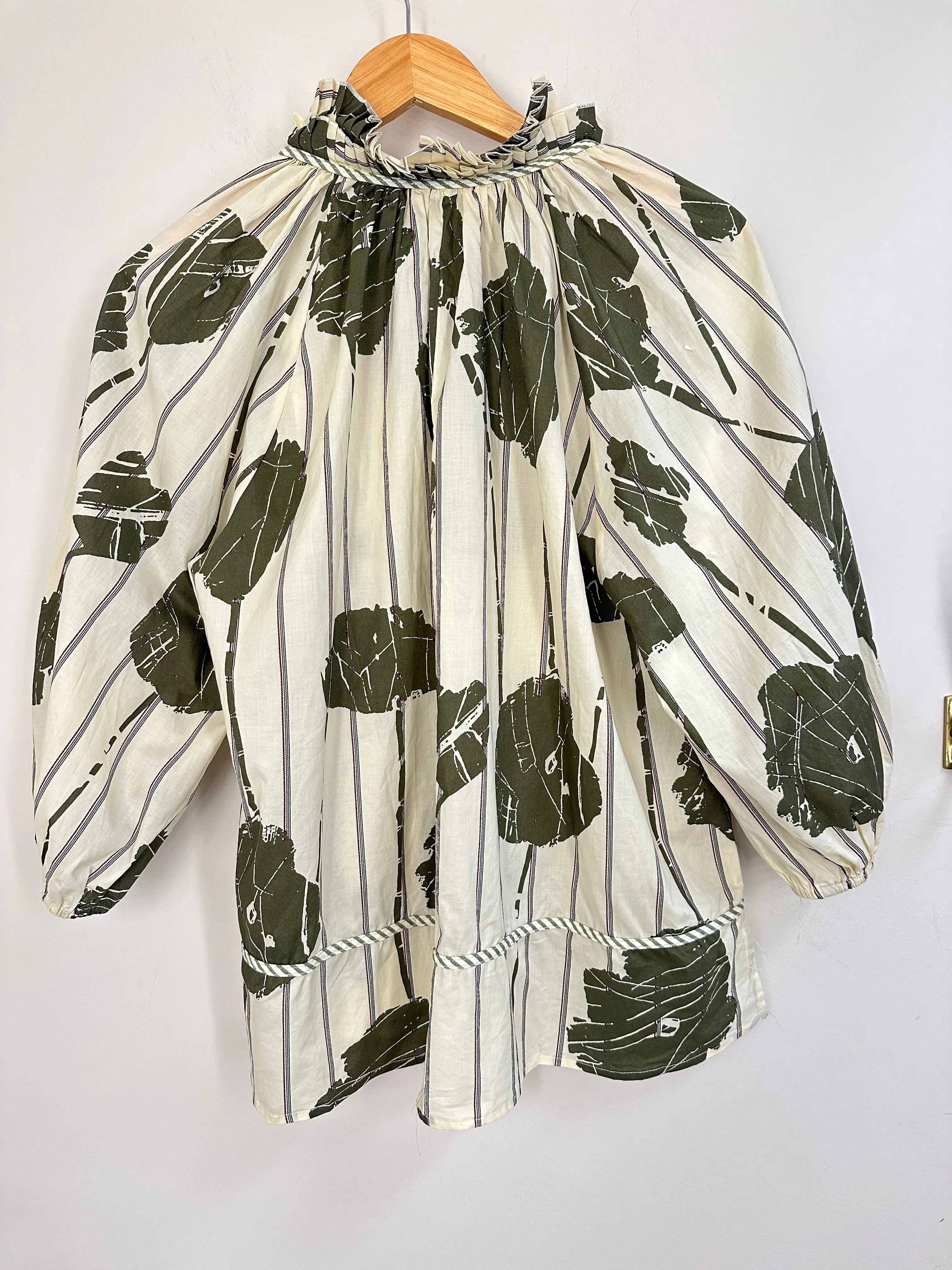 Floral Pom Tied Top {Olive}