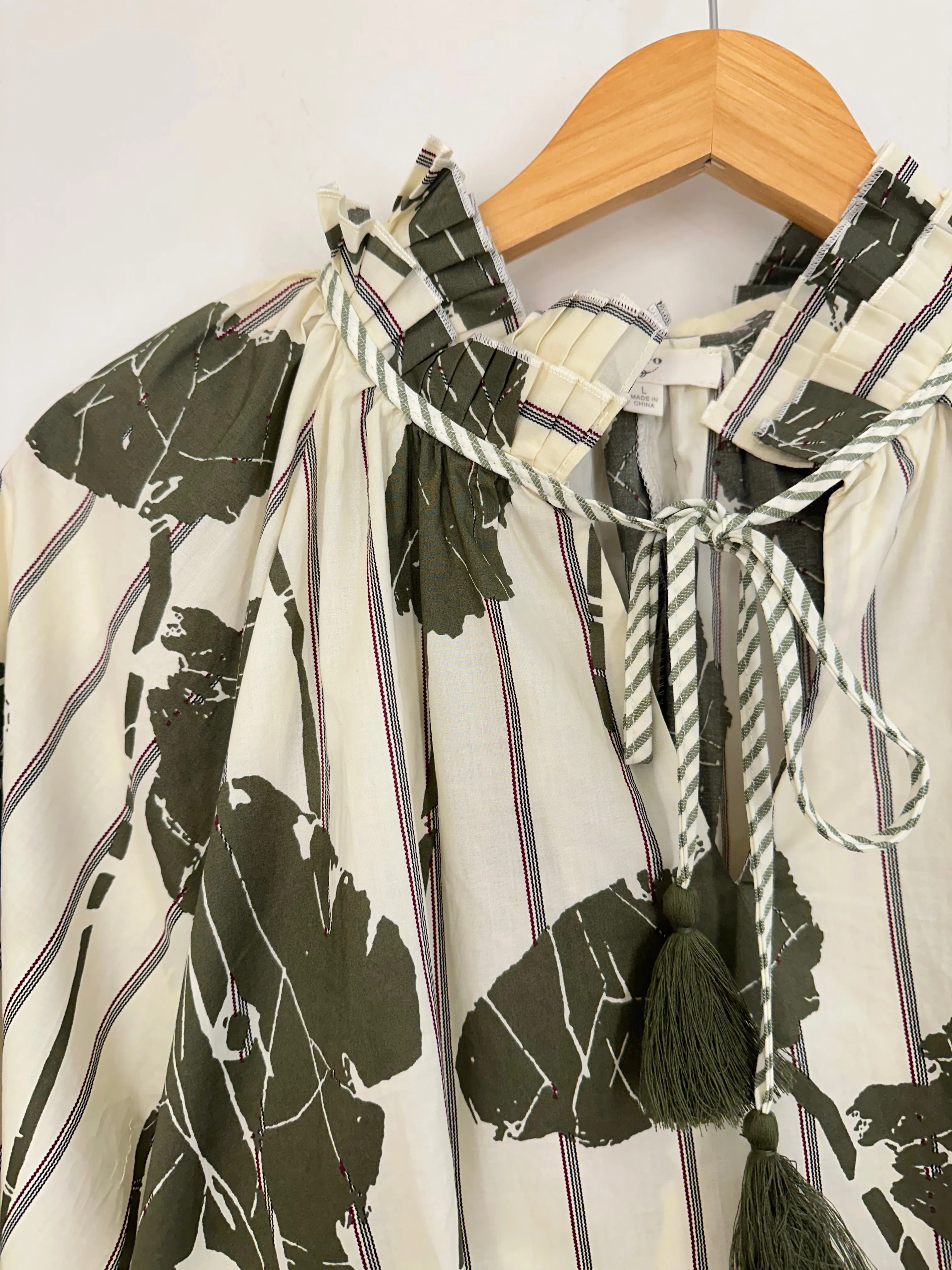 Floral Pom Tied Top {Olive}
