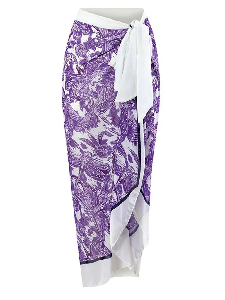 Floral Print Retro Style Strap Bikini Two Piece With Bathing Suit Wrap Skirt