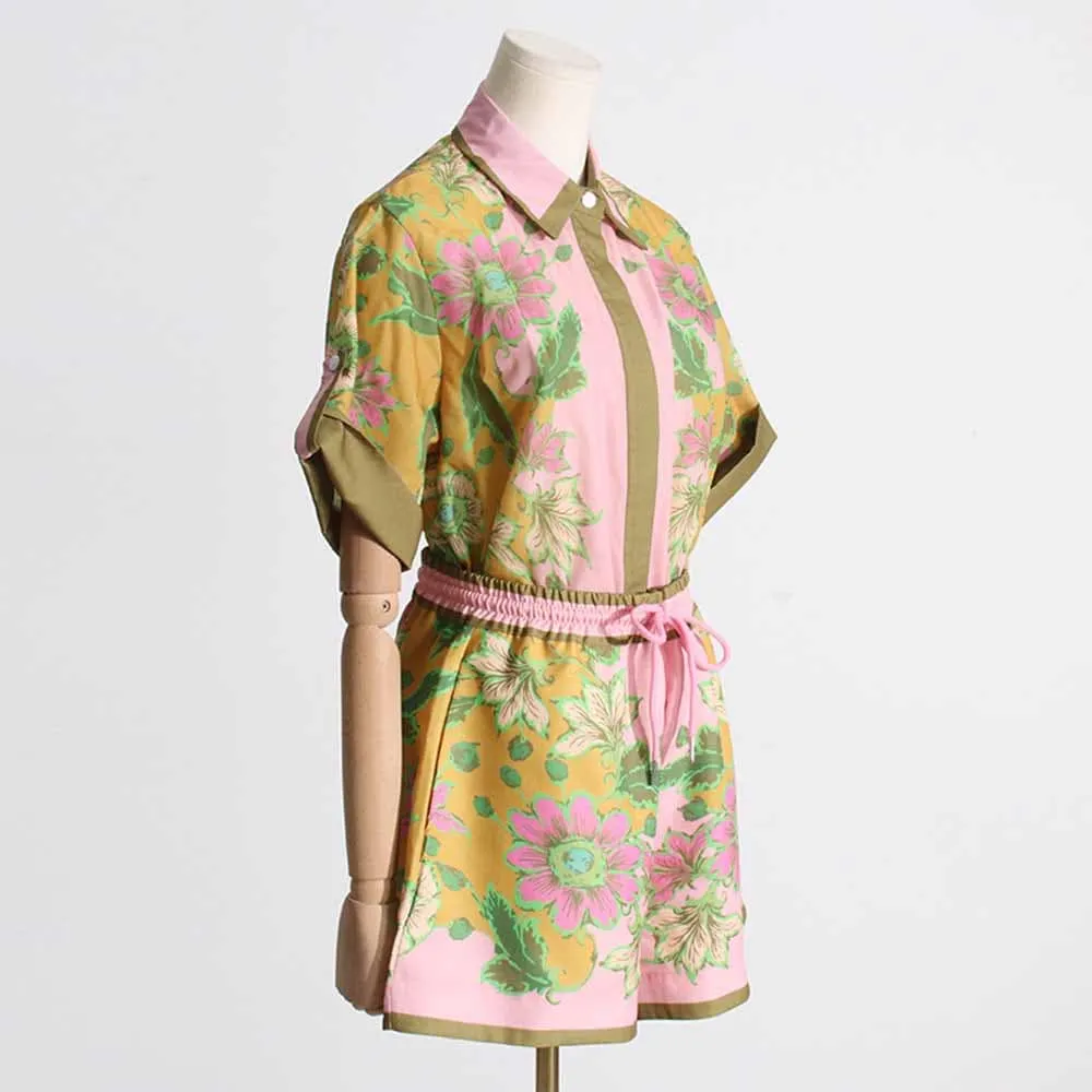 Floral Print Shirt & Short Set Two Pieces Suit
