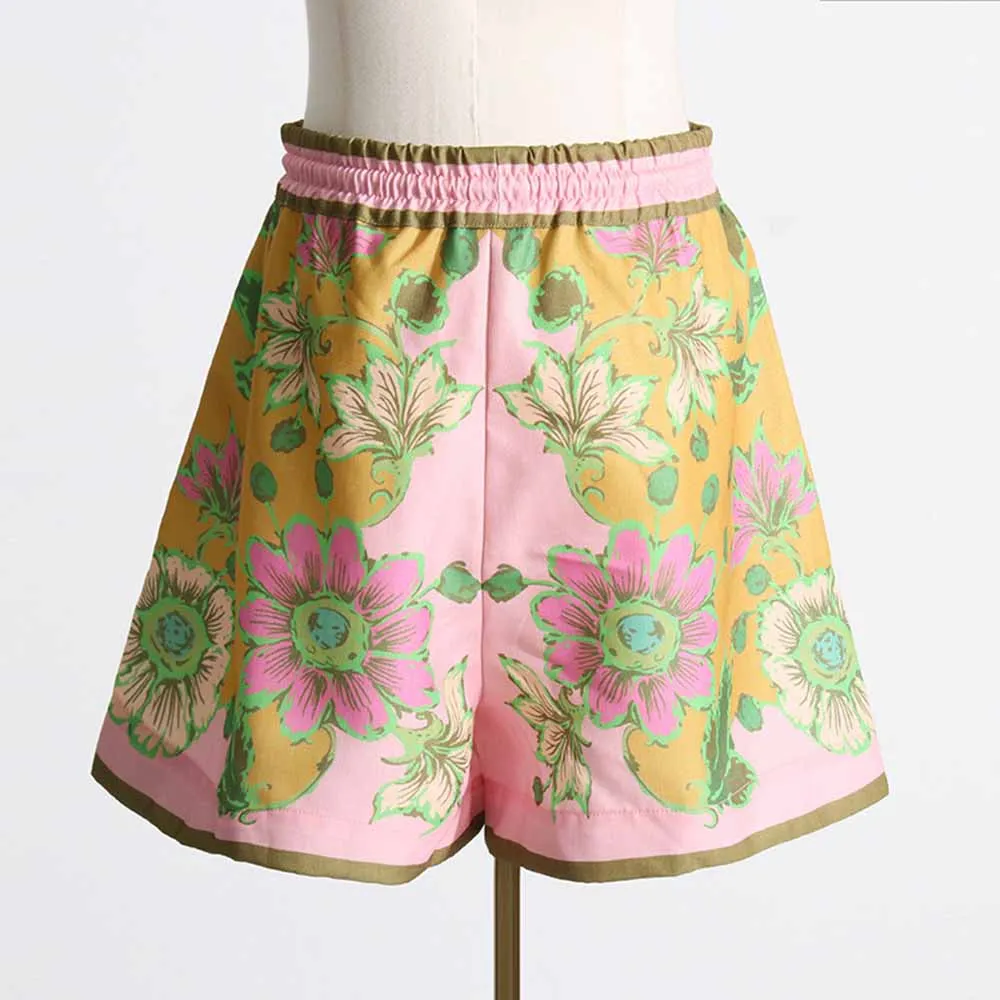 Floral Print Shirt & Short Set Two Pieces Suit
