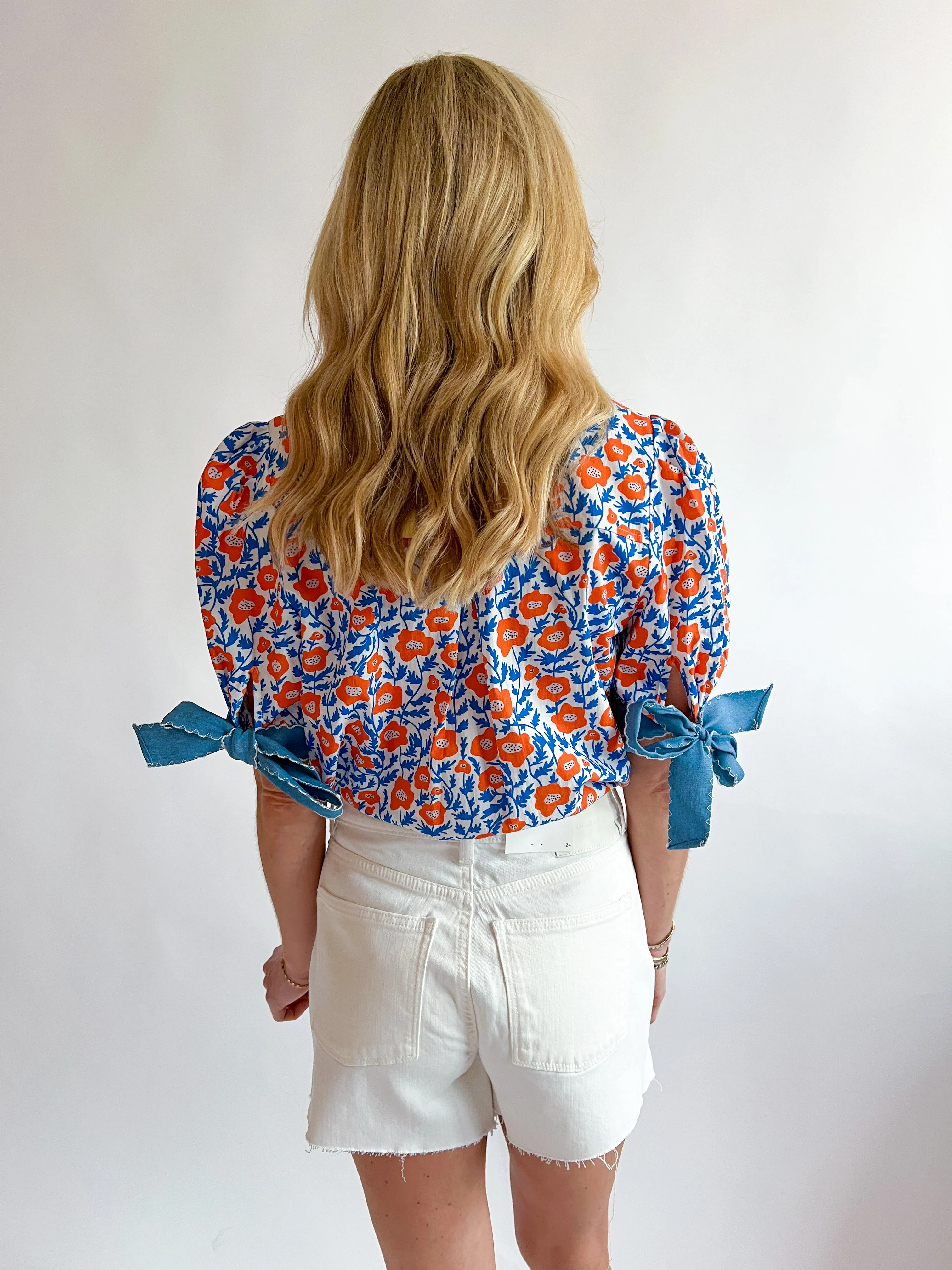 Floral Print Tie Sleeve Top