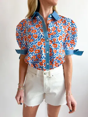 Floral Print Tie Sleeve Top