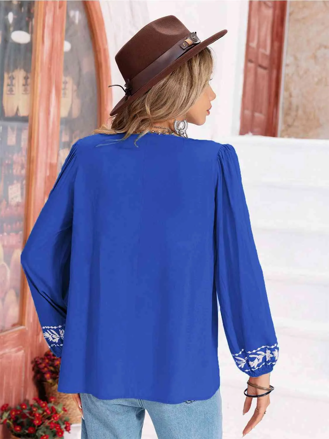 Floral Tie Neck Balloon Sleeve Blouse (6 Colors)