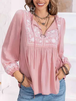 Floral Tie Neck Balloon Sleeve Blouse (6 Colors)